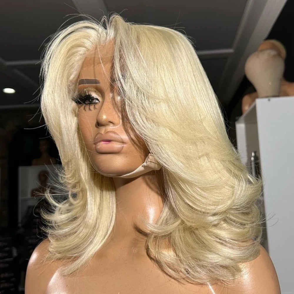 180% Density Blonde Short Bob Loose Wave Wig Lace Front Wig Human Hair 5x5 Glueless Bob Wig Lace Front Human Hair For Women Wig