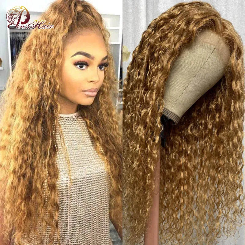 Honey Blonde Water Wave Lace Front Wig – Human Hair, Curly & Natural Look